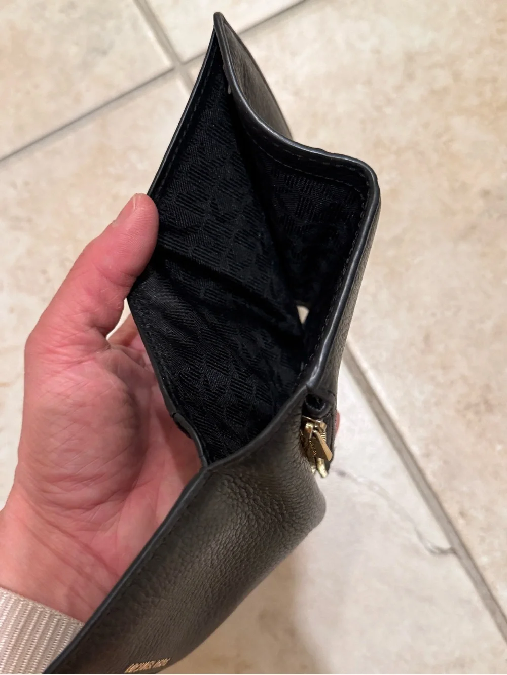 Michael Kors Black Pebbled Leather Compact Card Holder with Gold Logo
